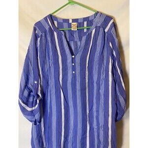 Faded Glory Womens Plus Size 3X 22W 24W Blue Vneck Tunic Top Shirt Blouse Stripe